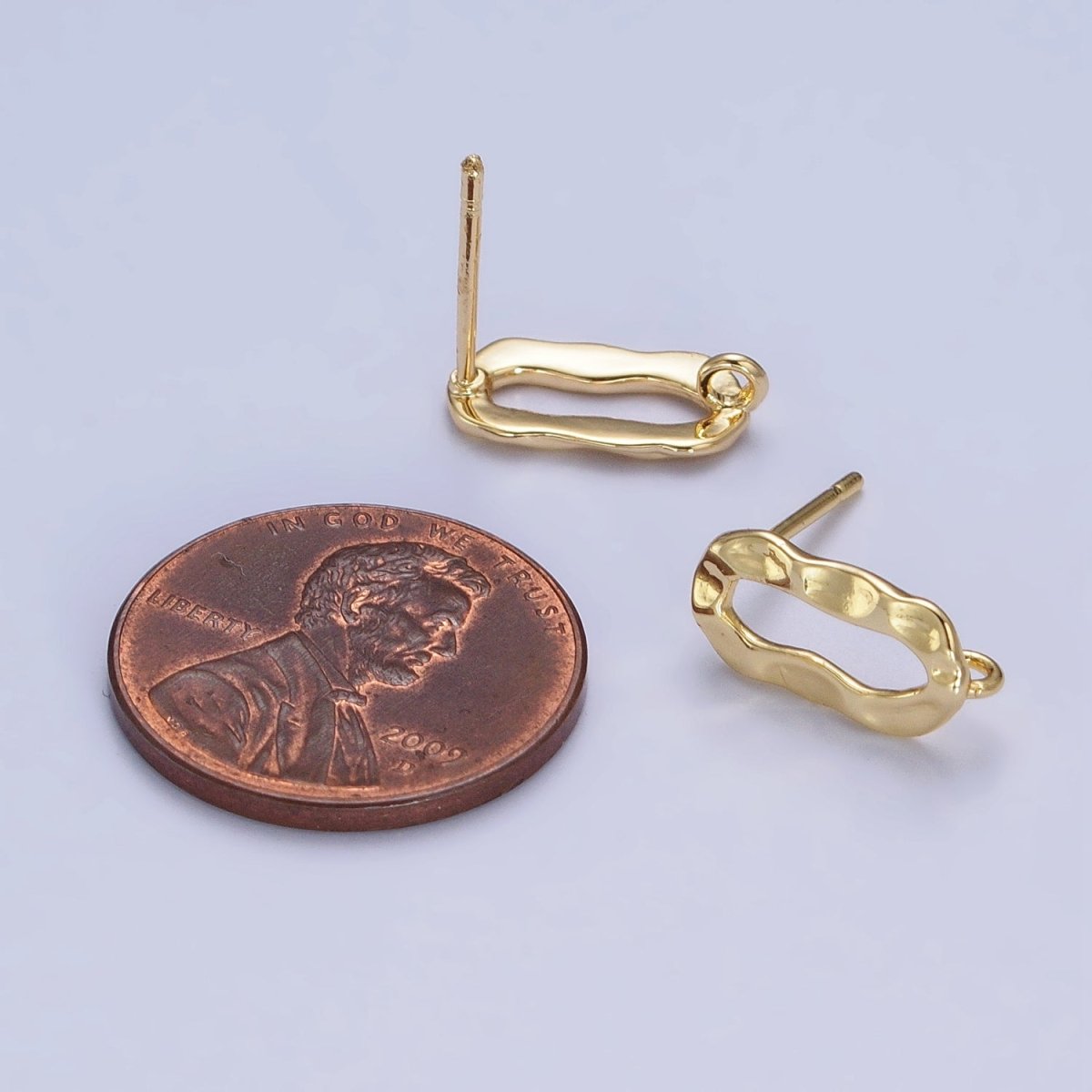 Hammered Oblong Open Loop Stud Earrings Supply in Gold & Silver | Z-084 Z-085