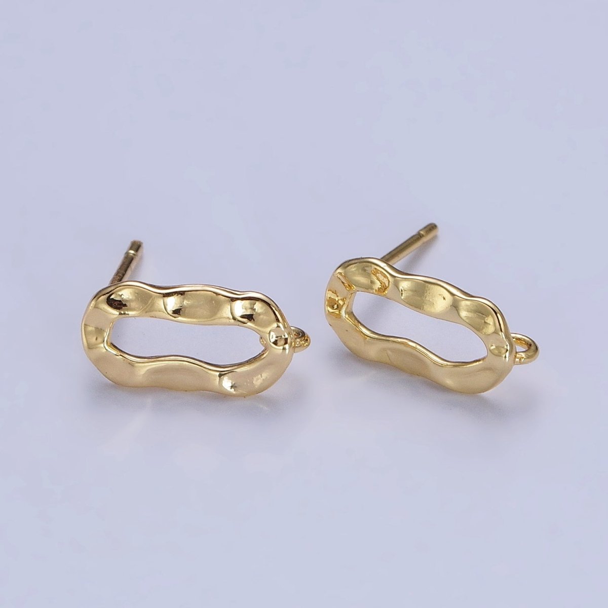 Hammered Oblong Open Loop Stud Earrings Supply in Gold & Silver | Z-084 Z-085