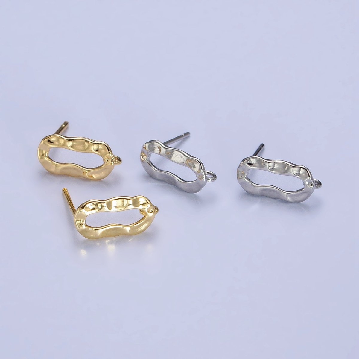Hammered Oblong Open Loop Stud Earrings Supply in Gold & Silver | Z-084 Z-085