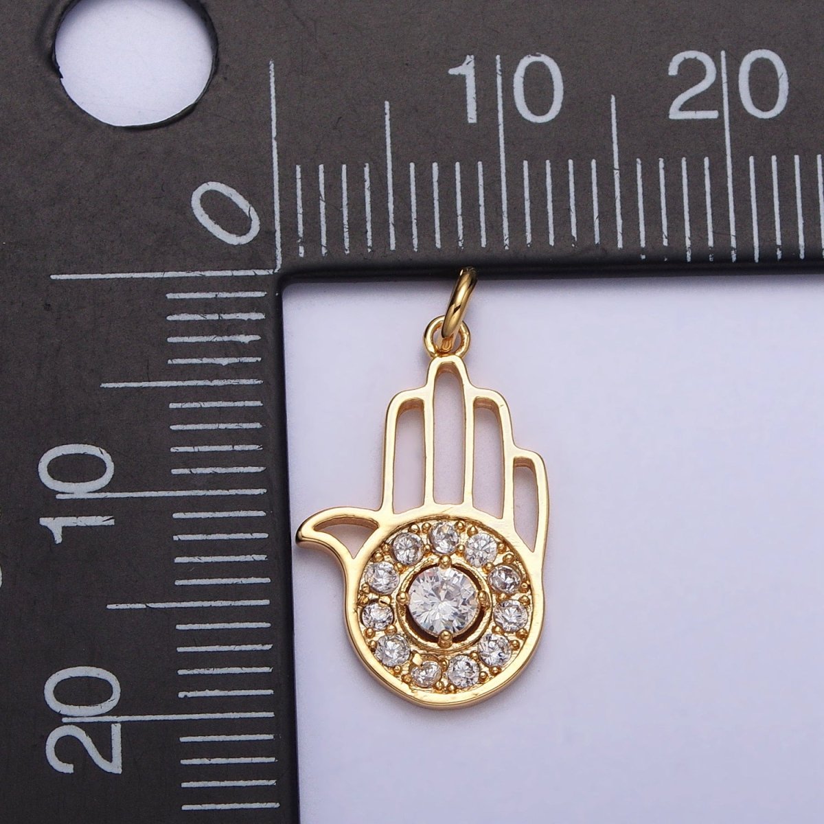 Hamsa Hand Clear Micro Paved CZ Palm Add-On Charm in Silver & Gold | AC228 AC277