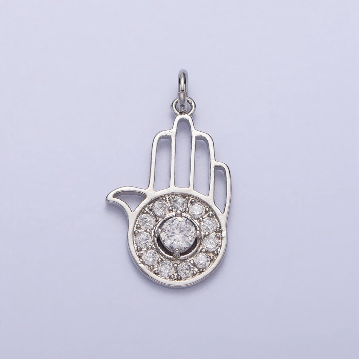 Hamsa Hand Clear Micro Paved CZ Palm Add-On Charm in Silver & Gold | AC228 AC277