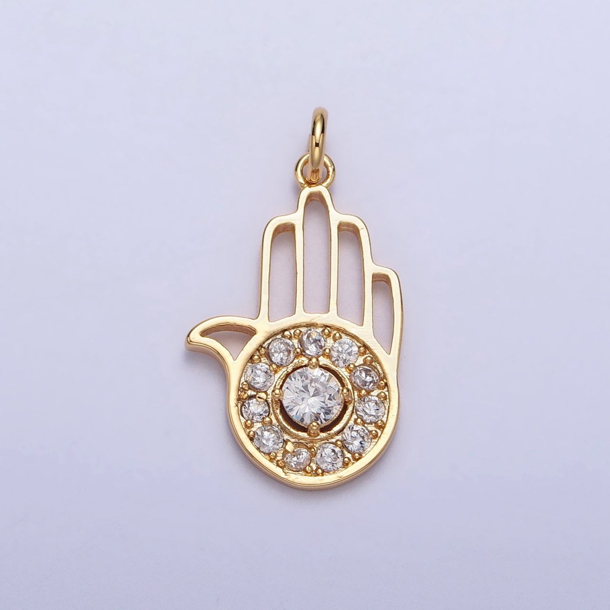 Hamsa Hand Clear Micro Paved CZ Palm Add-On Charm in Silver & Gold | AC228 AC277