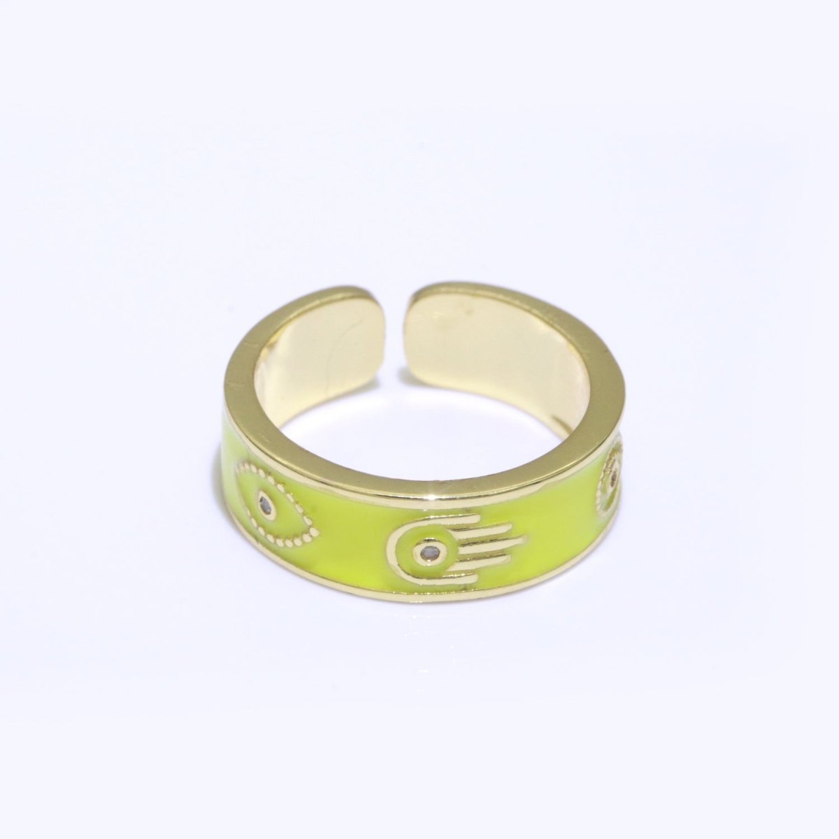 Hamsa Hand Evil Eye Adjustable Ring, 14K Gold Filled Enamel Open Ring Stackable Statement Jewelry O-504 ~ O-513