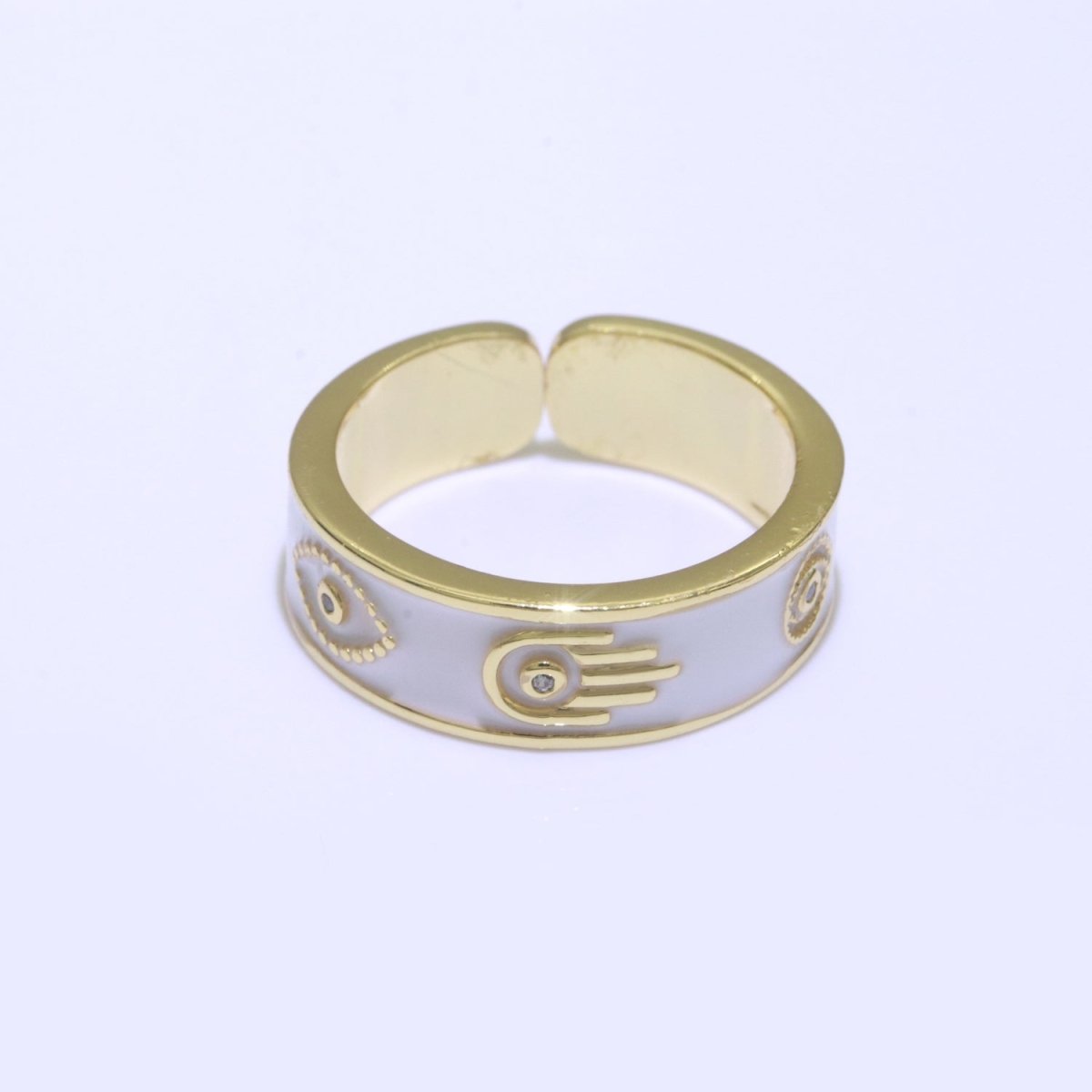 Hamsa Hand Evil Eye Adjustable Ring, 14K Gold Filled Enamel Open Ring Stackable Statement Jewelry O-504 ~ O-513