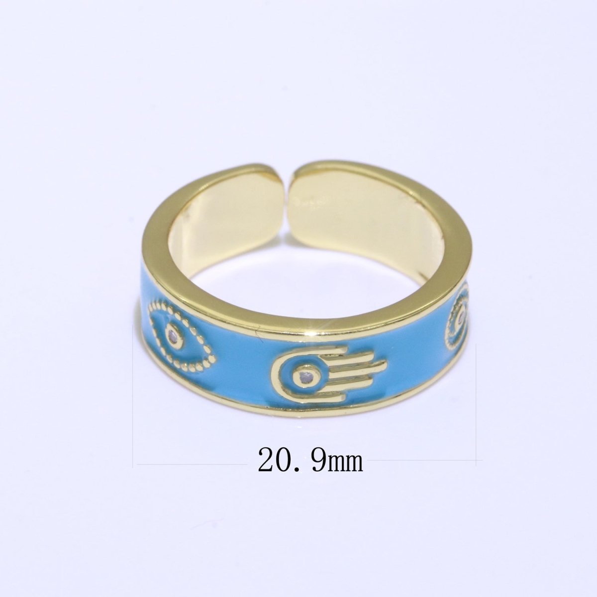 Hamsa Hand Evil Eye Adjustable Ring, 14K Gold Filled Enamel Open Ring Stackable Statement Jewelry O-504 ~ O-513
