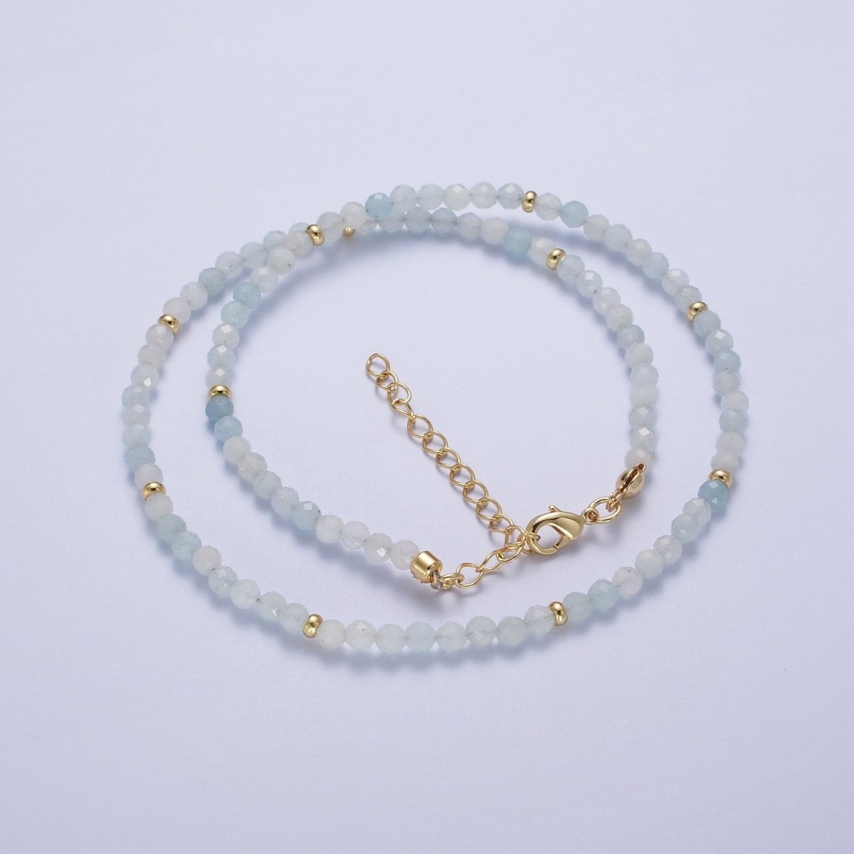 Handmade 15.5 Inch Blue Moonstone / Yellow Citrine Multifaceted Rondelle Beaded Gold Crimp Spacer Choker Necklace | WA-1187 WA-1189 Clearance Pricing
