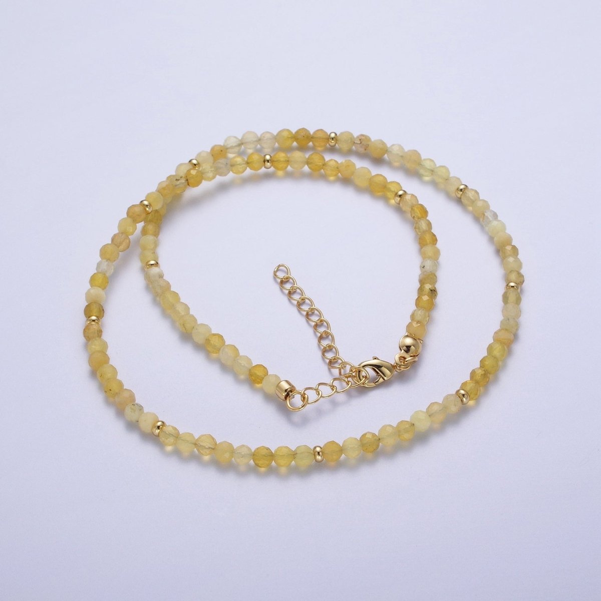 Handmade 15.5 Inch Blue Moonstone / Yellow Citrine Multifaceted Rondelle Beaded Gold Crimp Spacer Choker Necklace | WA-1187 WA-1189 Clearance Pricing