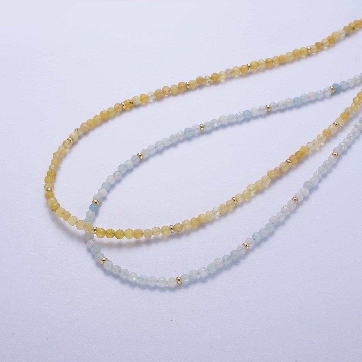 Handmade 15.5 Inch Blue Moonstone / Yellow Citrine Multifaceted Rondelle Beaded Gold Crimp Spacer Choker Necklace | WA-1187 WA-1189 Clearance Pricing