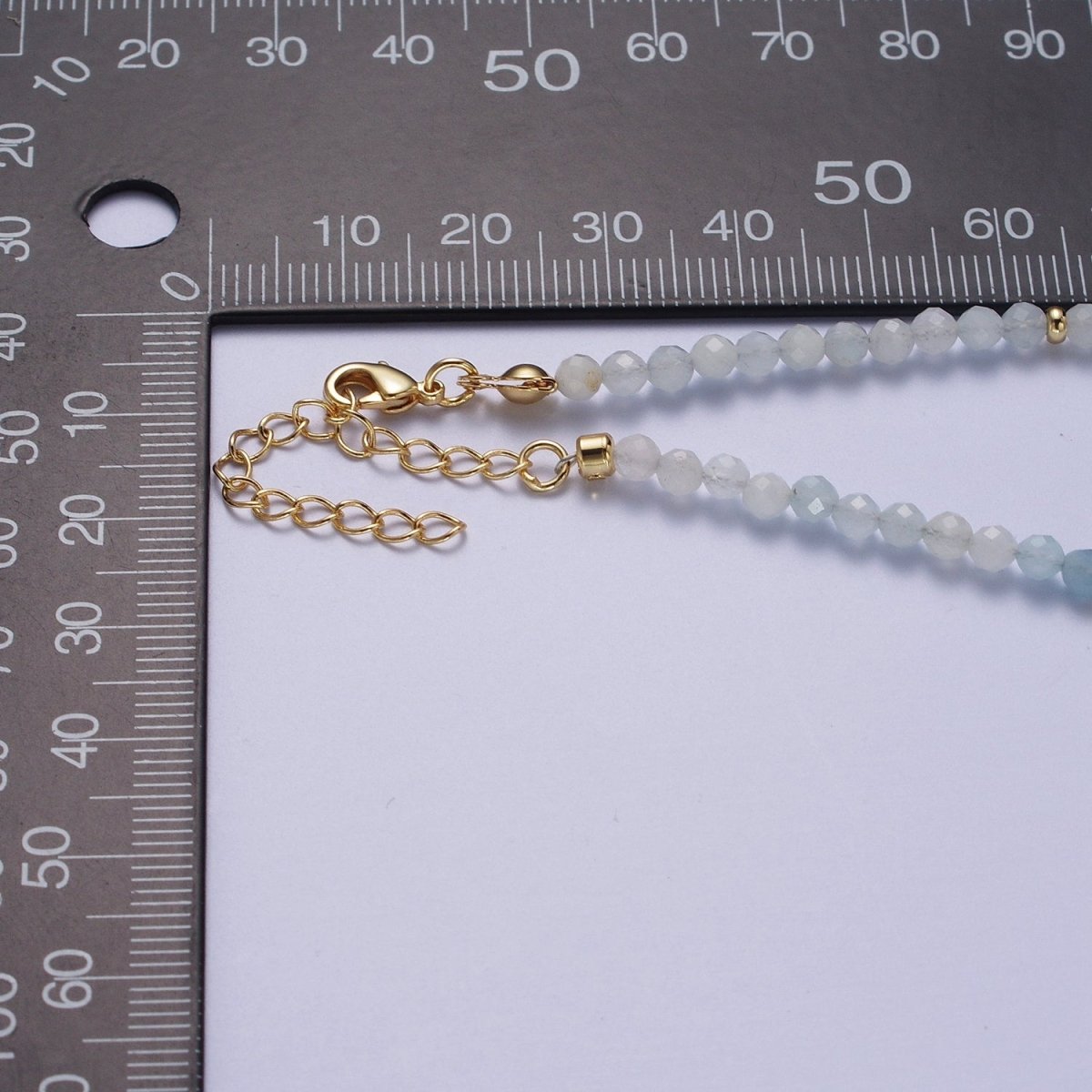 Handmade 15.5 Inch Blue Moonstone / Yellow Citrine Multifaceted Rondelle Beaded Gold Crimp Spacer Choker Necklace | WA-1187 WA-1189 Clearance Pricing