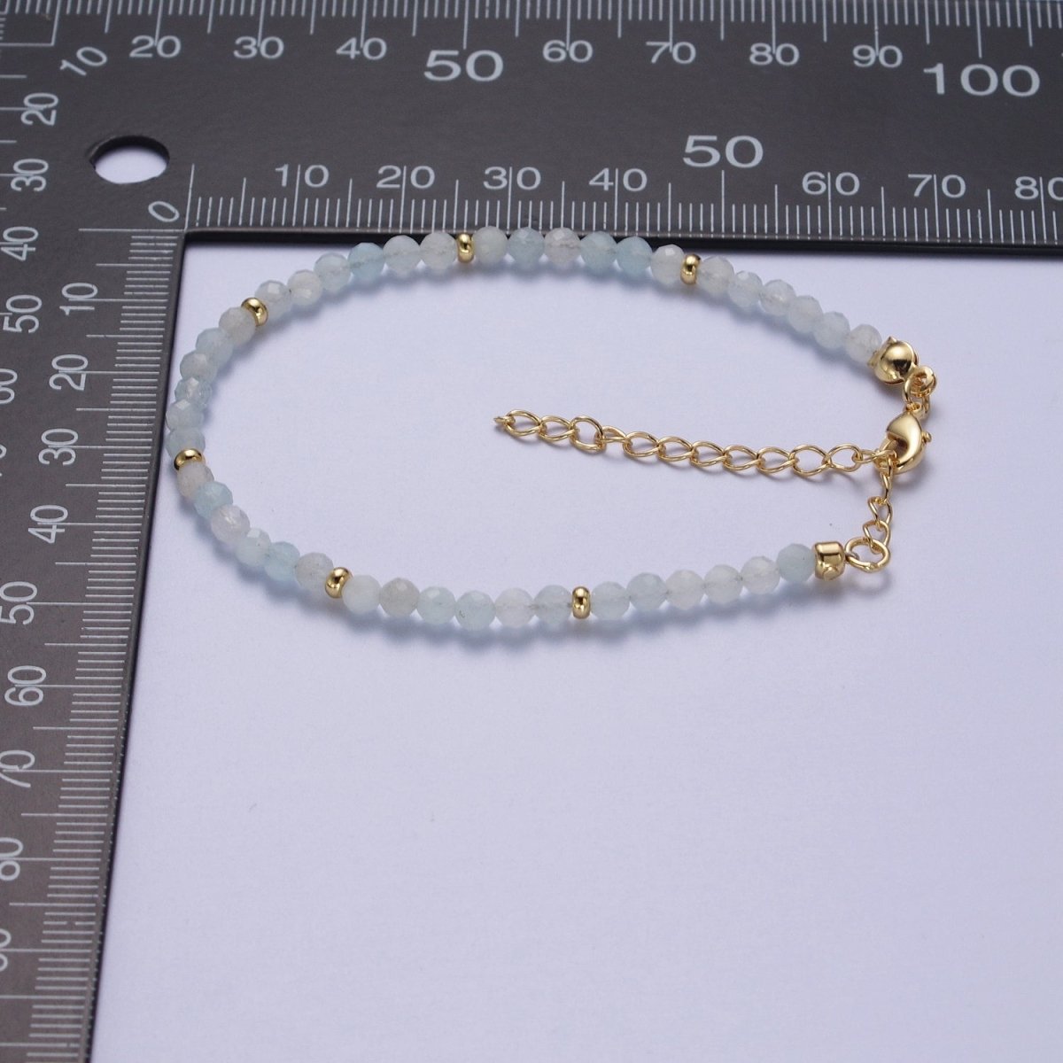 Handmade 6.5 Inch Blue Moonstone / Yellow Citrine Multifaceted Rondell Beaded Gold Crimp Spacer Bracelet | WA-1186 WA-1188 Clearance Pricing