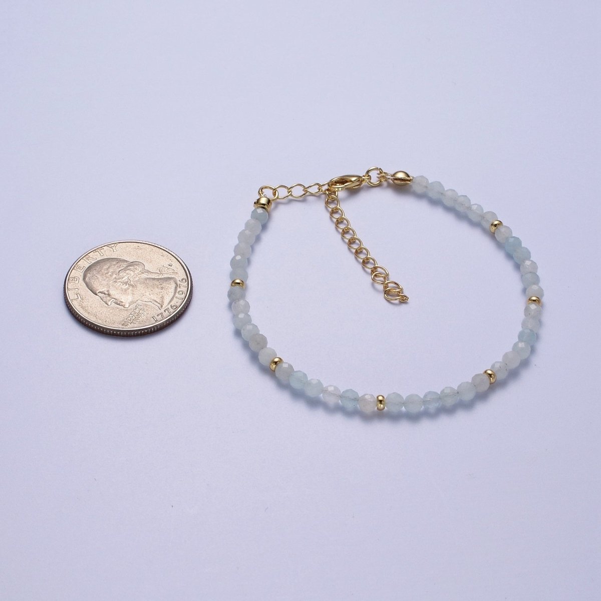Handmade 6.5 Inch Blue Moonstone / Yellow Citrine Multifaceted Rondell Beaded Gold Crimp Spacer Bracelet | WA-1186 WA-1188 Clearance Pricing