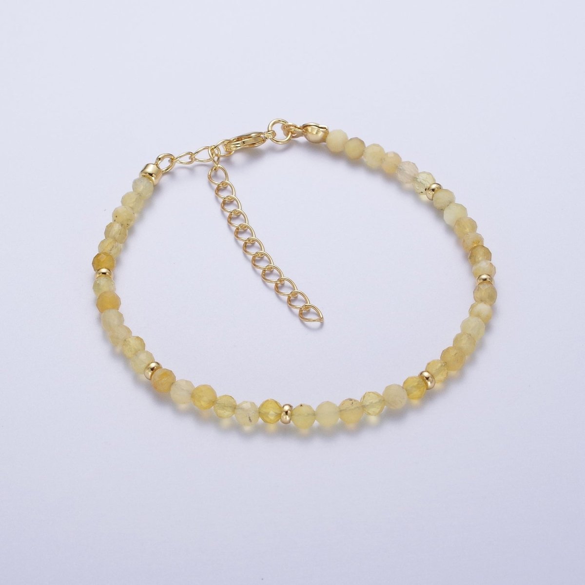 Handmade 6.5 Inch Blue Moonstone / Yellow Citrine Multifaceted Rondell Beaded Gold Crimp Spacer Bracelet | WA-1186 WA-1188 Clearance Pricing