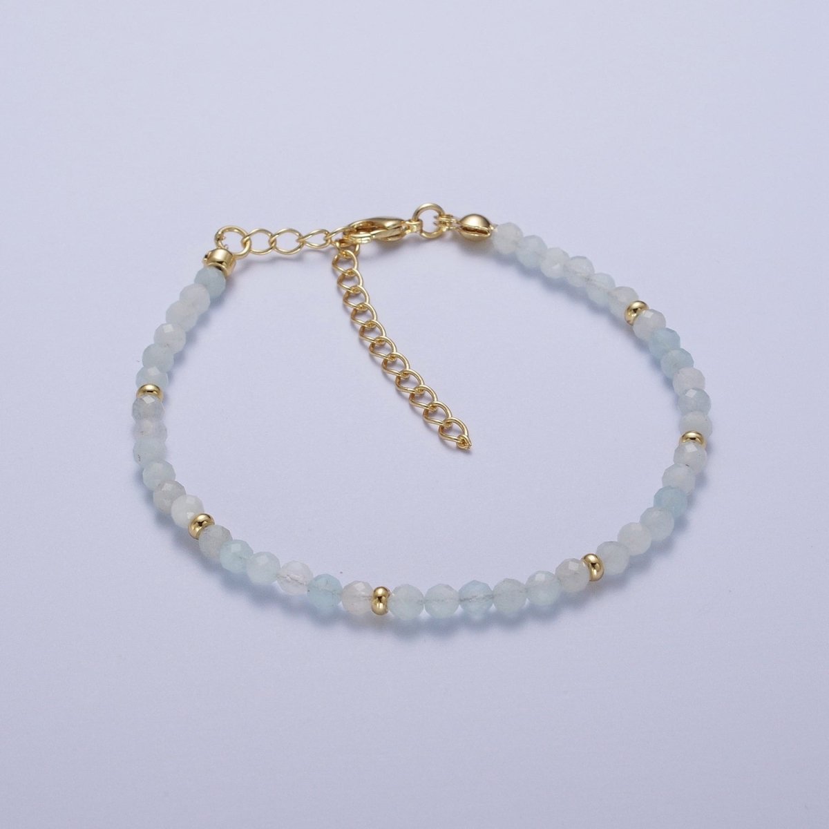 Handmade 6.5 Inch Blue Moonstone / Yellow Citrine Multifaceted Rondell Beaded Gold Crimp Spacer Bracelet | WA-1186 WA-1188 Clearance Pricing