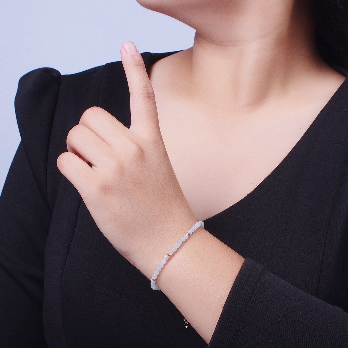 Handmade 6.5 Inch Blue Moonstone / Yellow Citrine Multifaceted Rondell Beaded Gold Crimp Spacer Bracelet | WA-1186 WA-1188 Clearance Pricing