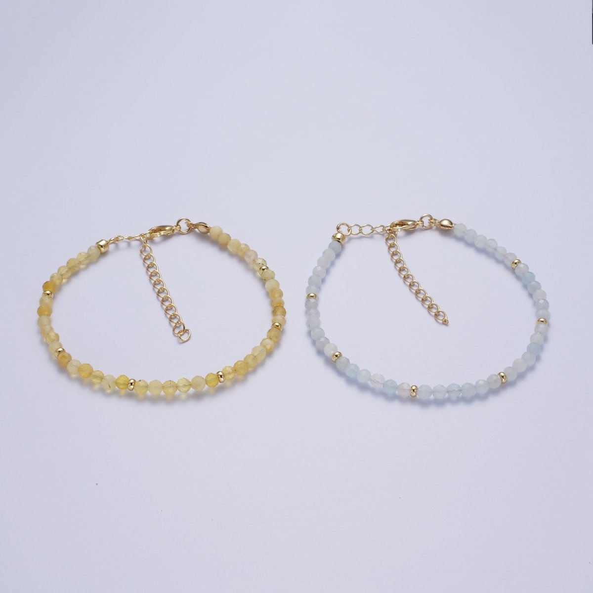 Handmade 6.5 Inch Blue Moonstone / Yellow Citrine Multifaceted Rondell Beaded Gold Crimp Spacer Bracelet | WA-1186 WA-1188 Clearance Pricing
