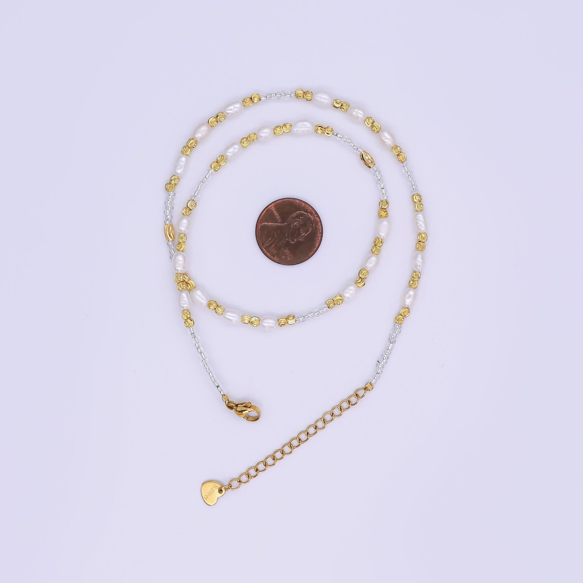 Handmade Bead Chain Necklace with Mother of Pearl 15.55 Inch with Extender | WA2586 - DLUXCA