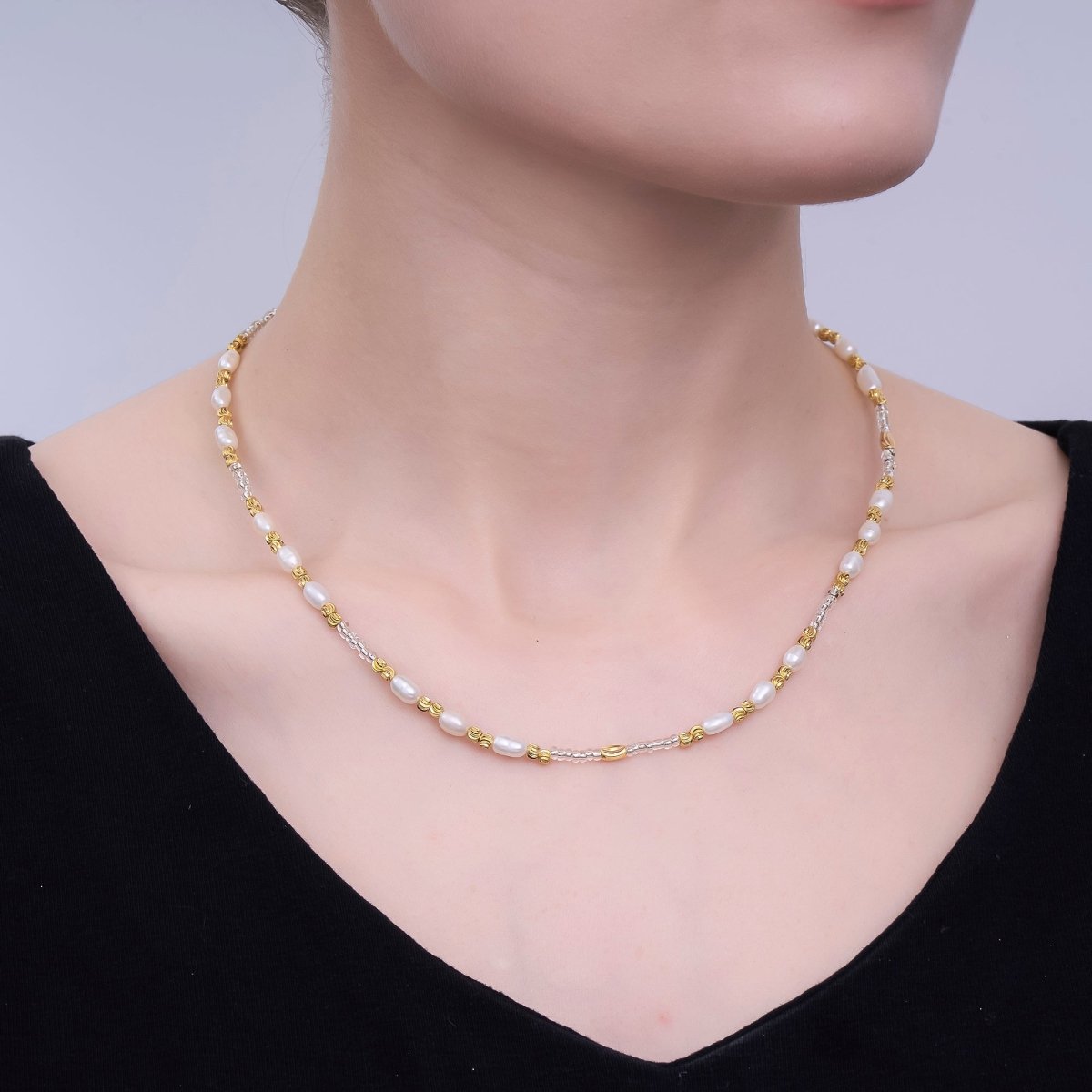 Handmade Bead Chain Necklace with Mother of Pearl 15.55 Inch with Extender | WA2586 - DLUXCA