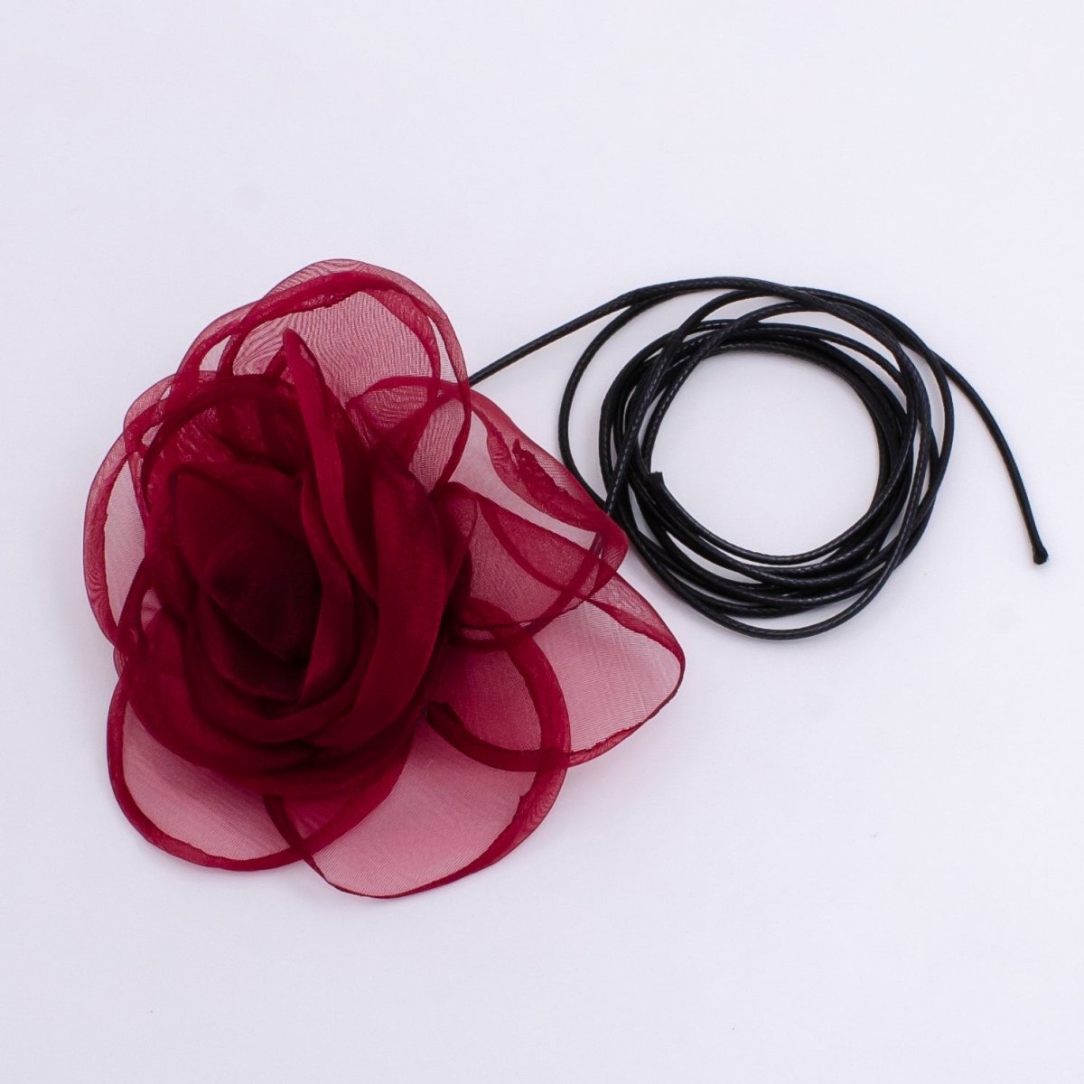 Handmade Pink, Red, Maroon, Pink, Black Tulle Rose Flower Choker Necklace | FC019 - FC023