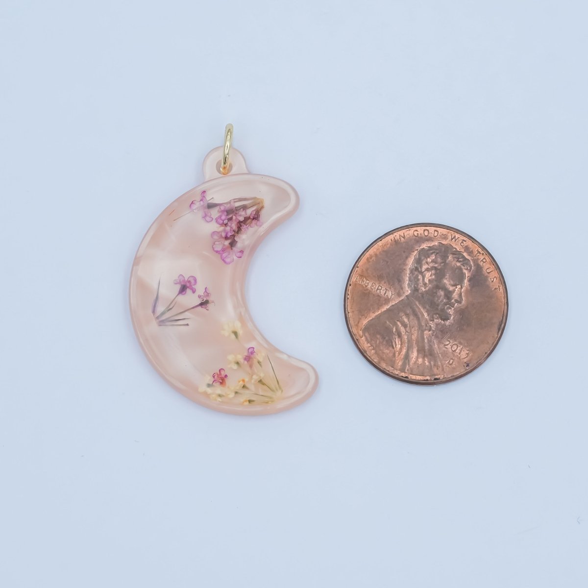 Handmade Pressed Purple Red Tulip Flower Moon Resin Charm | N066 - DLUXCA