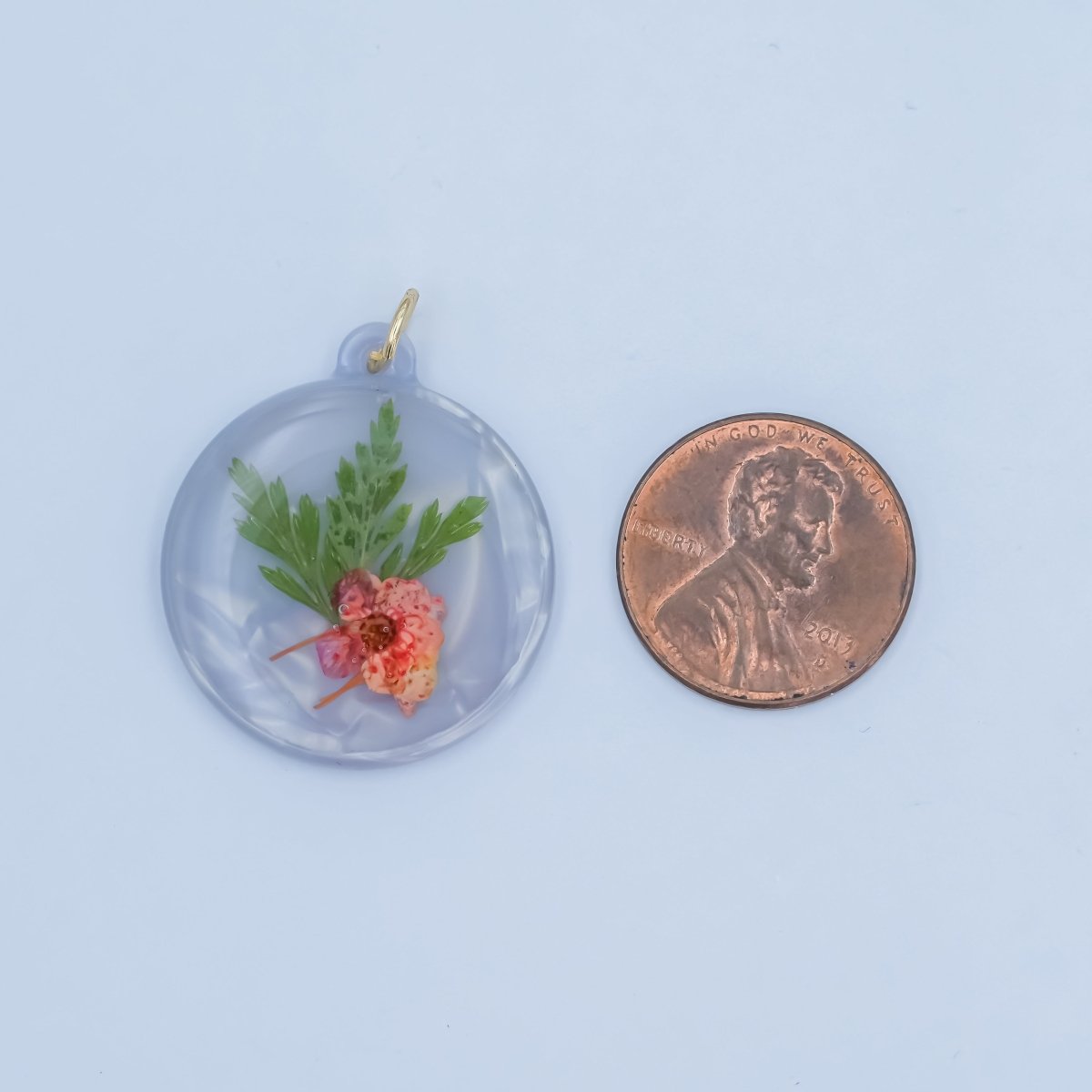 Handmade Pressed Red Poppy Flower Round Resin Charm | N062 - DLUXCA