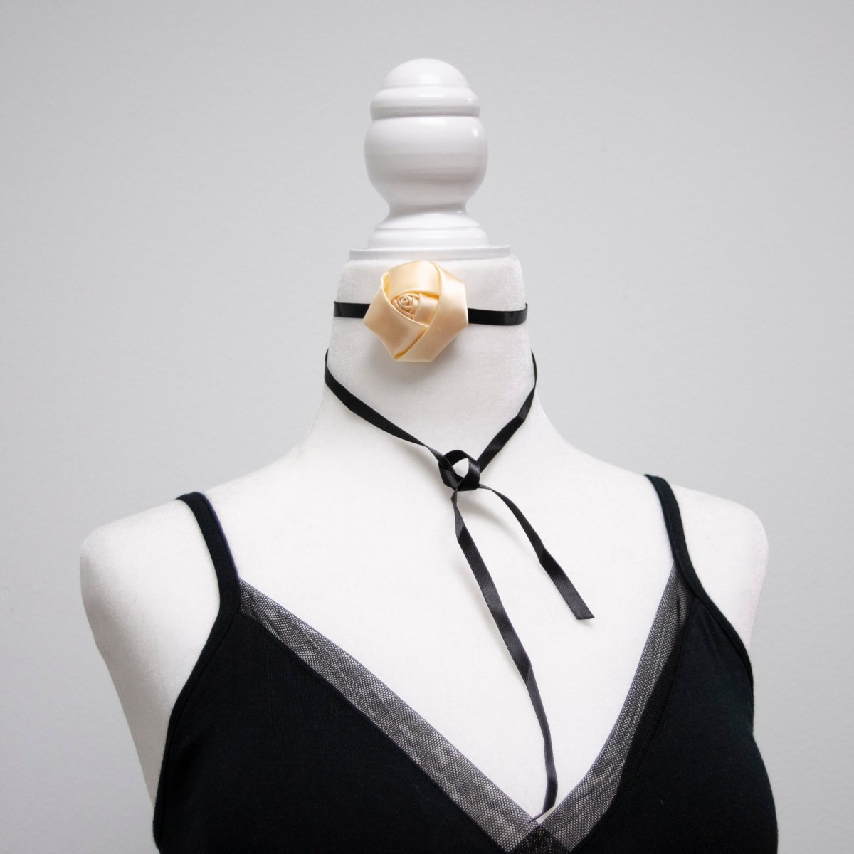 Handmade Red, White, Pink, Peach, Black Rose Flower Ribbon Satin Choker Necklace | FC001 - FC005