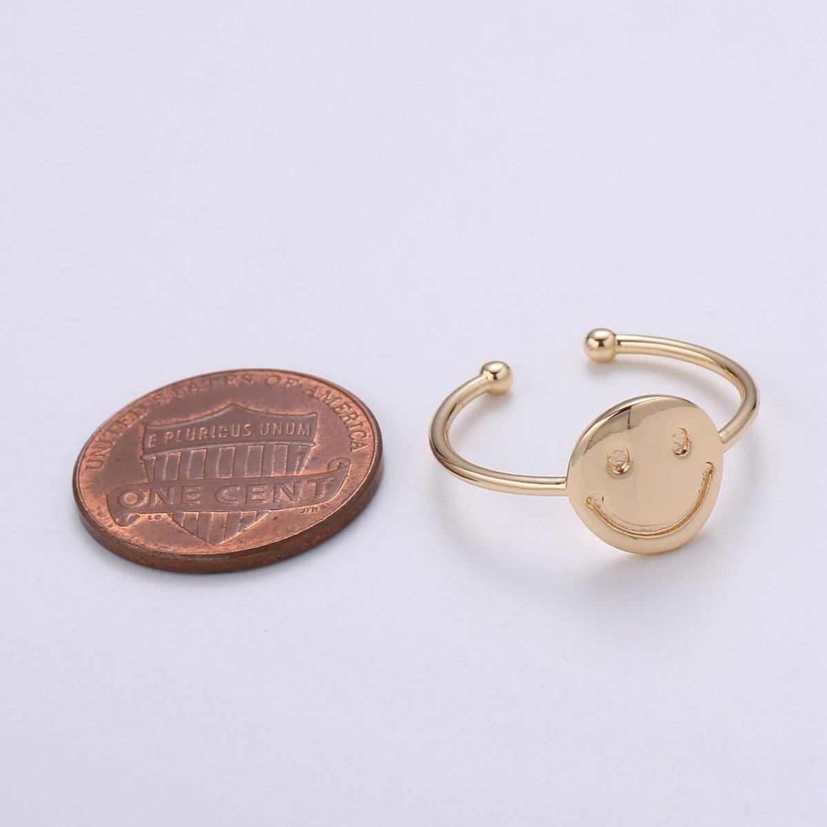 Happy Face 18k Gold Filled Ring, Smiley Adjustable Gold Curb Ring, Simple Round Ring, Smile R-272 - DLUXCA