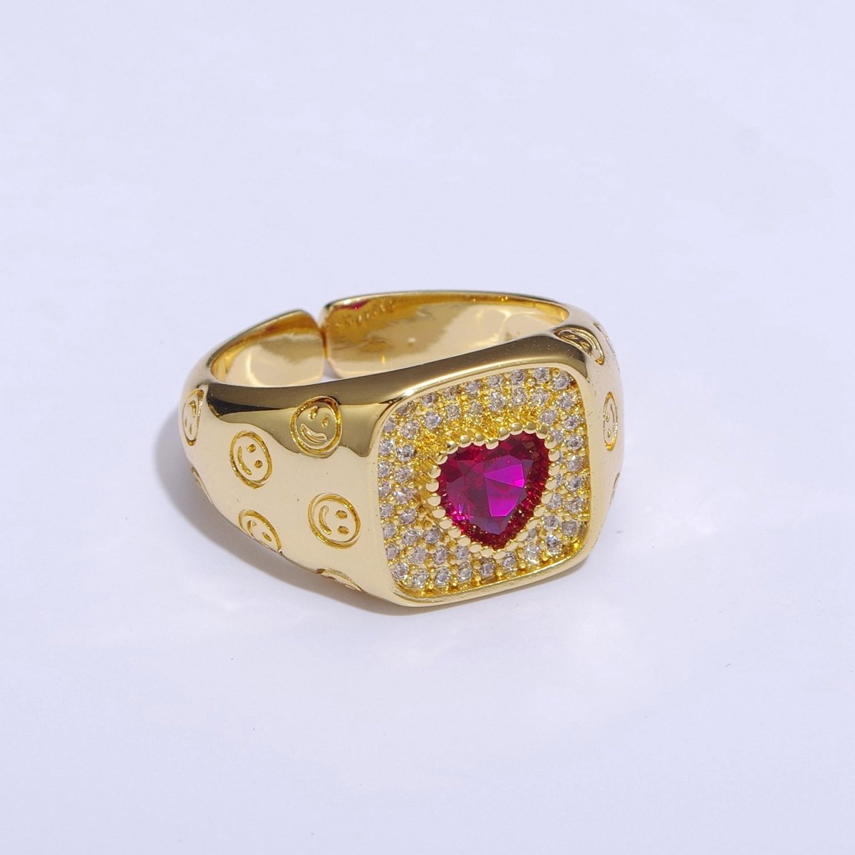 Happy Face Ring Gold Filled Heart Ring Simple Gold Signet Ring Open Ring for Stacking Jewelry us size 6.5 S-254 ~ S-257