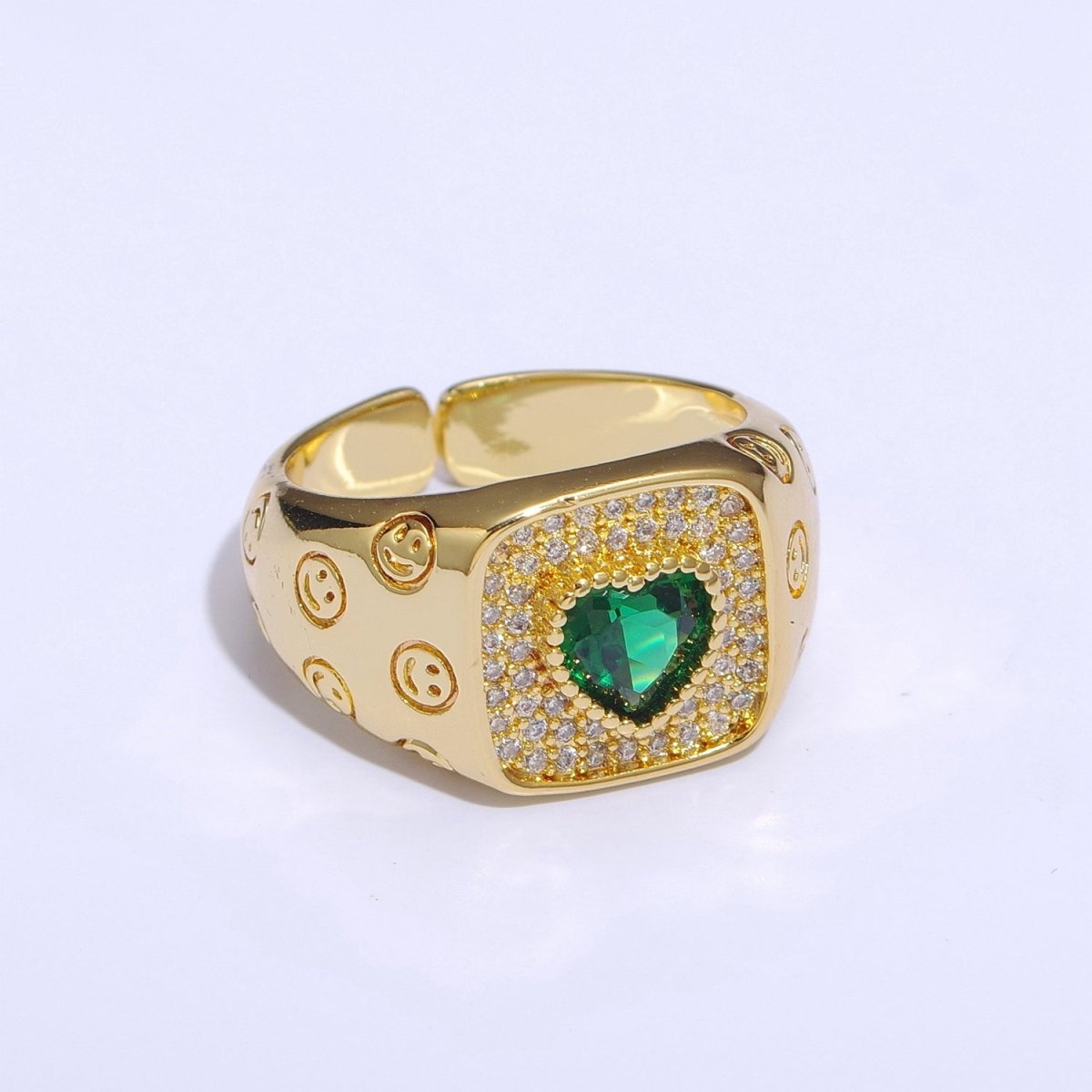 Happy Face Ring Gold Filled Heart Ring Simple Gold Signet Ring Open Ring for Stacking Jewelry us size 6.5 S-254 ~ S-257