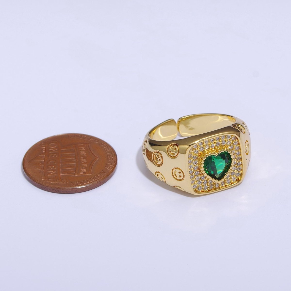 Happy Face Ring Gold Filled Heart Ring Simple Gold Signet Ring Open Ring for Stacking Jewelry us size 6.5 S-254 ~ S-257
