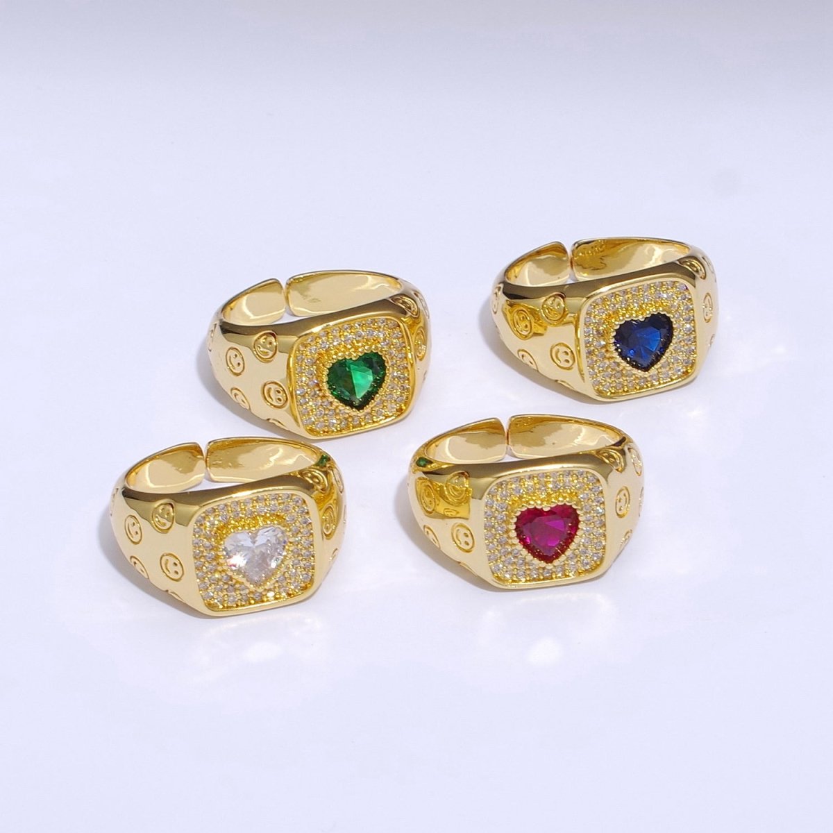 Happy Face Ring Gold Filled Heart Ring Simple Gold Signet Ring Open Ring for Stacking Jewelry us size 6.5 S-254 ~ S-257