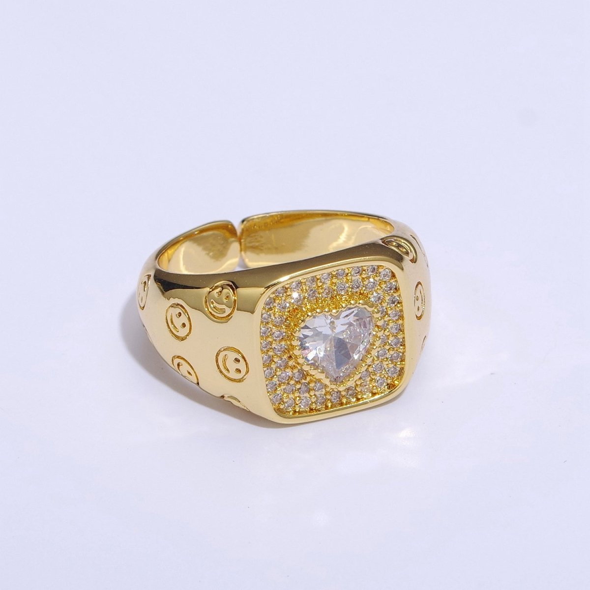 Happy Face Ring Gold Filled Heart Ring Simple Gold Signet Ring Open Ring for Stacking Jewelry us size 6.5 S-254 ~ S-257