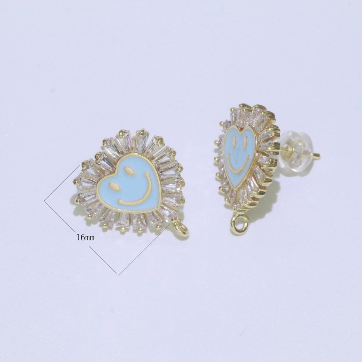 Happy face stud earrings, Tiny smiley face studs, simple gold stud earrings, Heart Gold Studs, happy face studs with open link L-367~L-372