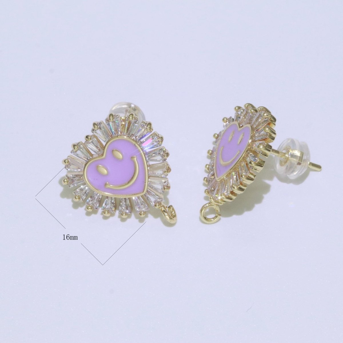 Happy face stud earrings, Tiny smiley face studs, simple gold stud earrings, Heart Gold Studs, happy face studs with open link L-367~L-372