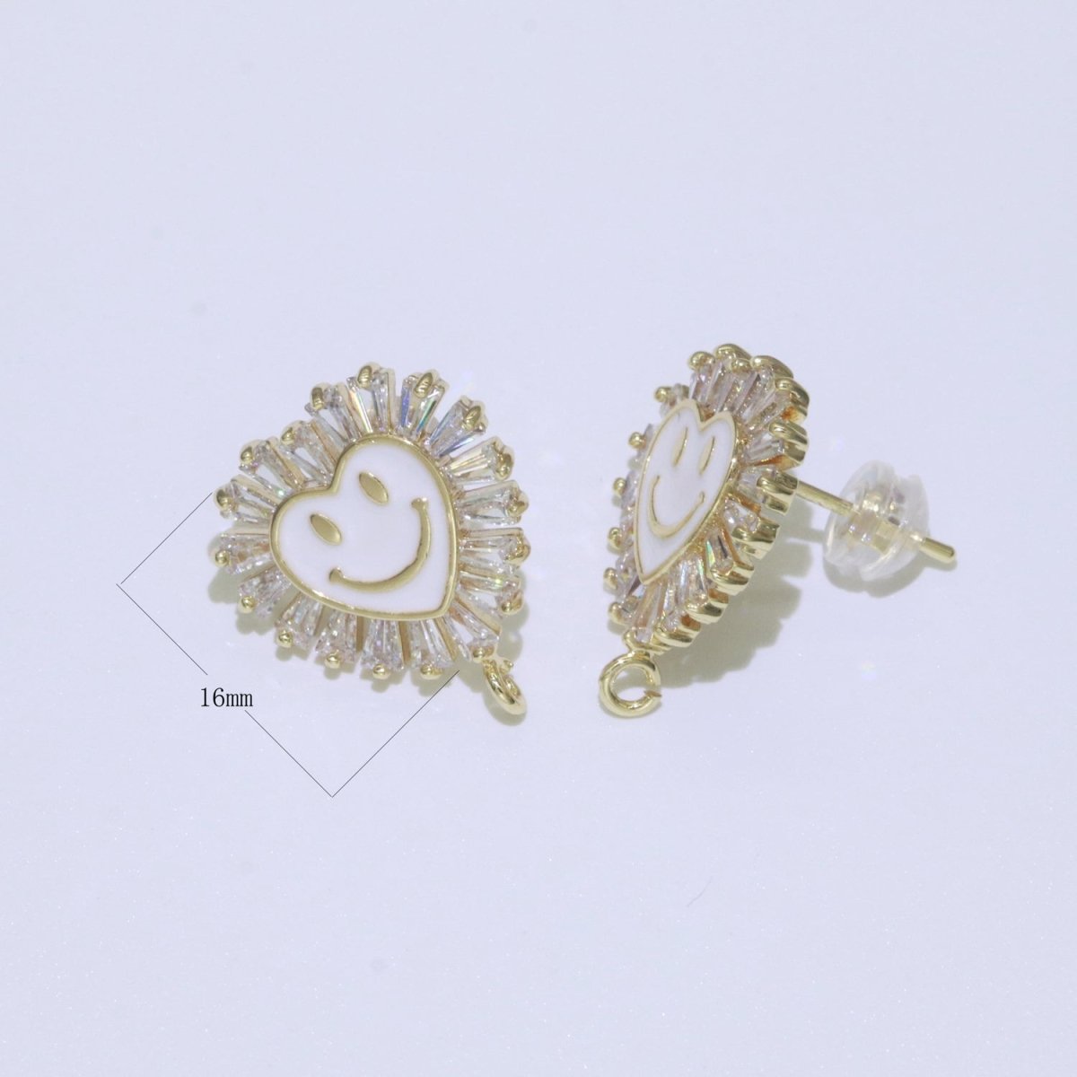 Happy face stud earrings, Tiny smiley face studs, simple gold stud earrings, Heart Gold Studs, happy face studs with open link L-367~L-372