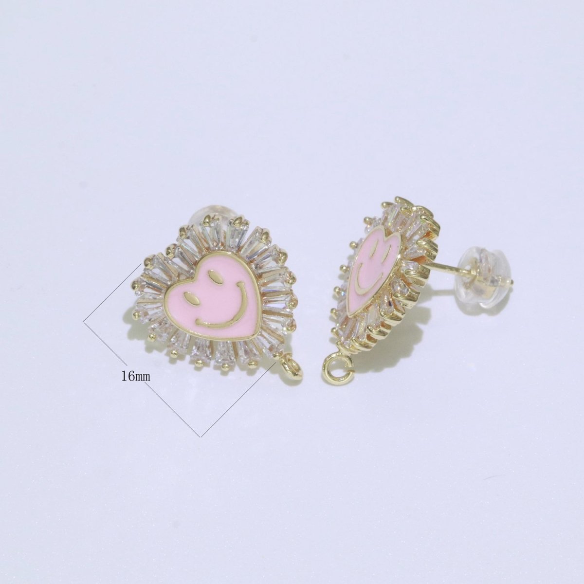 Happy face stud earrings, Tiny smiley face studs, simple gold stud earrings, Heart Gold Studs, happy face studs with open link L-367~L-372