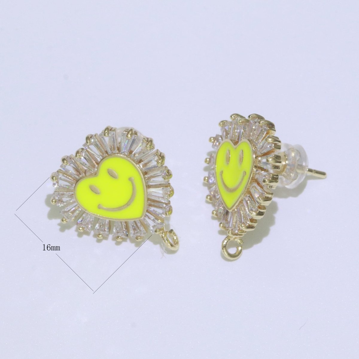 Happy face stud earrings, Tiny smiley face studs, simple gold stud earrings, Heart Gold Studs, happy face studs with open link L-367~L-372