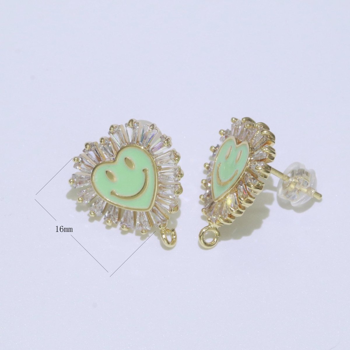 Happy face stud earrings, Tiny smiley face studs, simple gold stud earrings, Heart Gold Studs, happy face studs with open link L-367~L-372