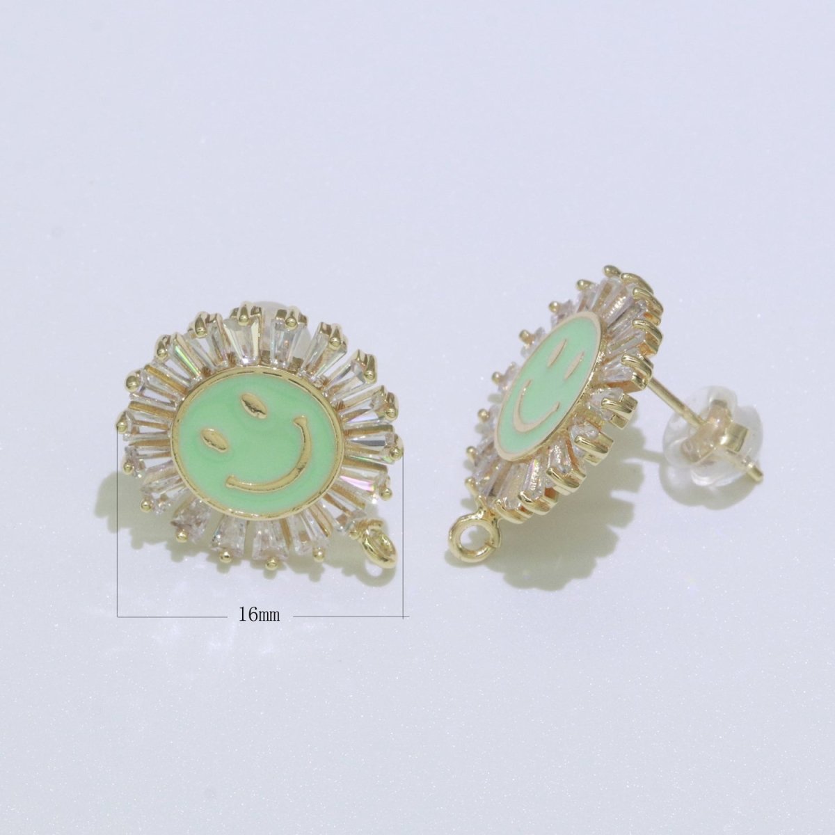 Happy face stud earrings, Tiny smiley face studs, simple gold stud earrings, Round Gold Studs, happy face studs with open link L-361~L-366