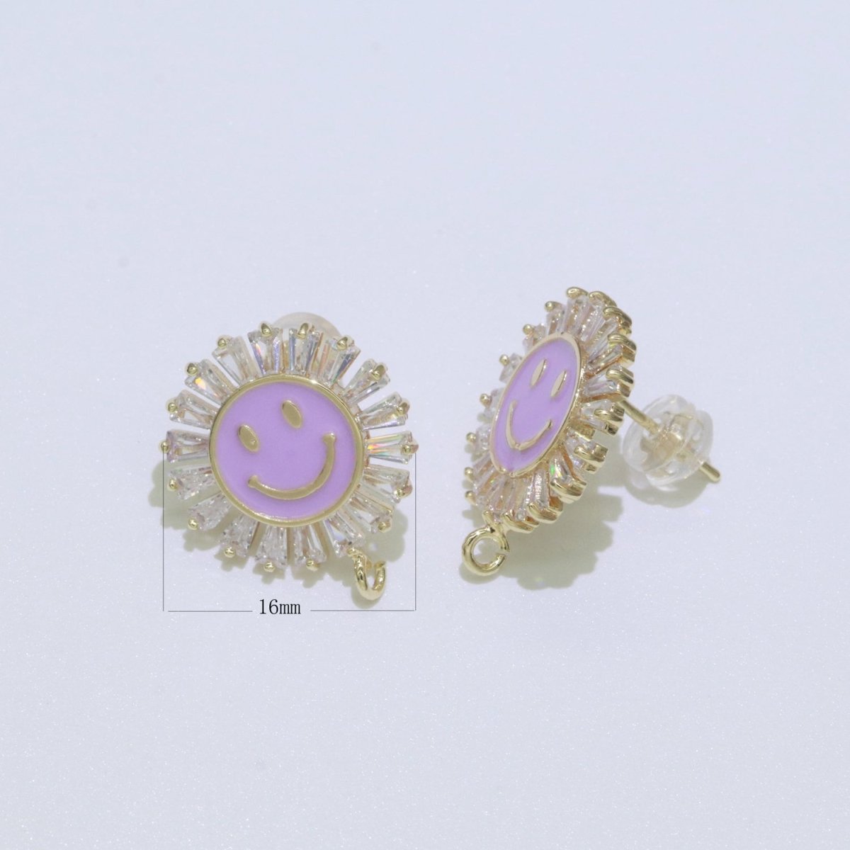 Happy face stud earrings, Tiny smiley face studs, simple gold stud earrings, Round Gold Studs, happy face studs with open link L-361~L-366