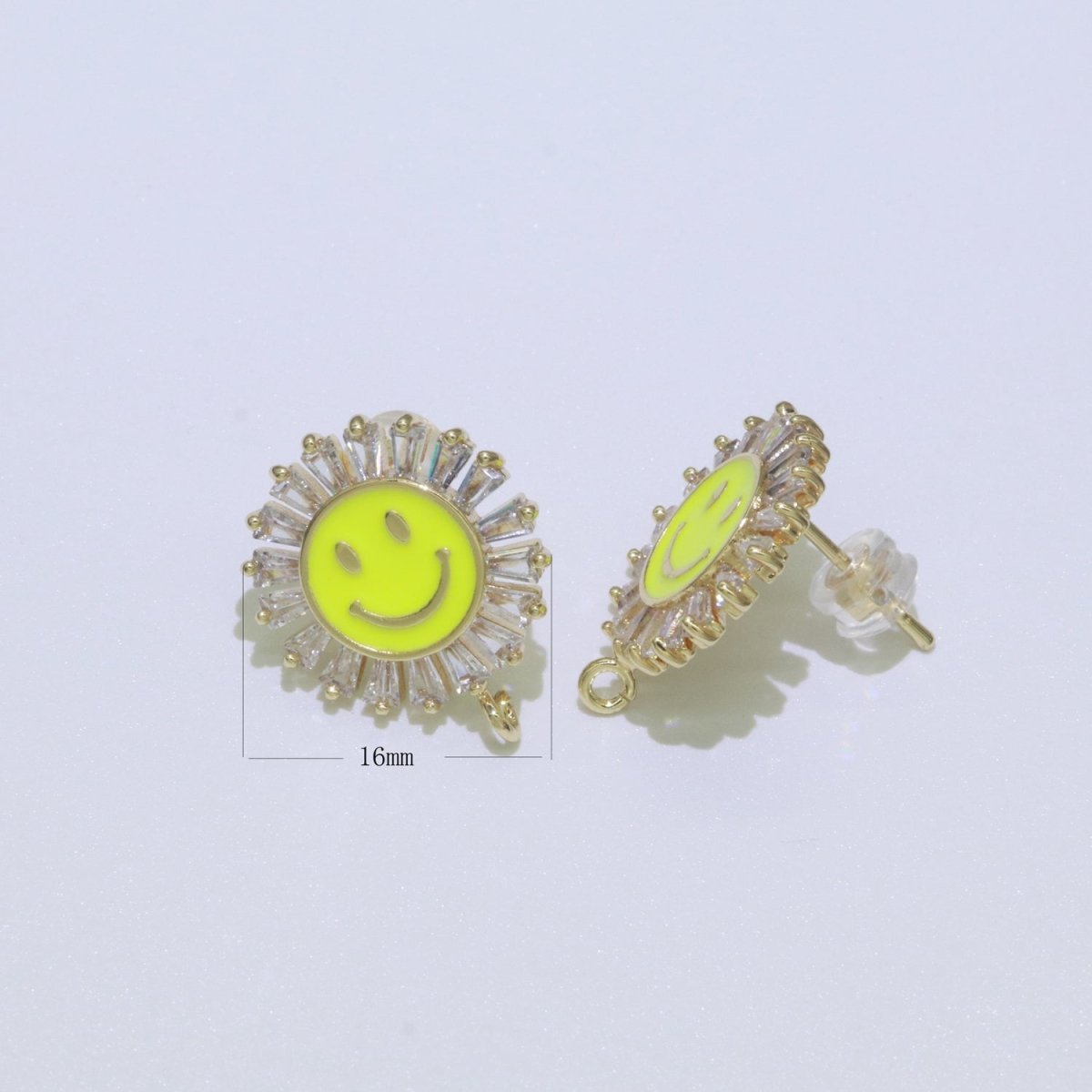 Happy face stud earrings, Tiny smiley face studs, simple gold stud earrings, Round Gold Studs, happy face studs with open link L-361~L-366