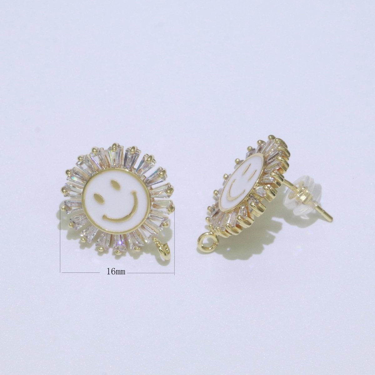 Happy face stud earrings, Tiny smiley face studs, simple gold stud earrings, Round Gold Studs, happy face studs with open link L-361~L-366