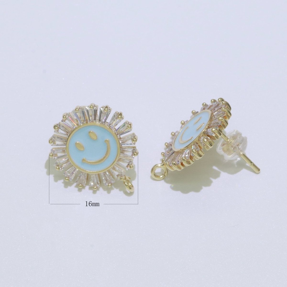Happy face stud earrings, Tiny smiley face studs, simple gold stud earrings, Round Gold Studs, happy face studs with open link L-361~L-366