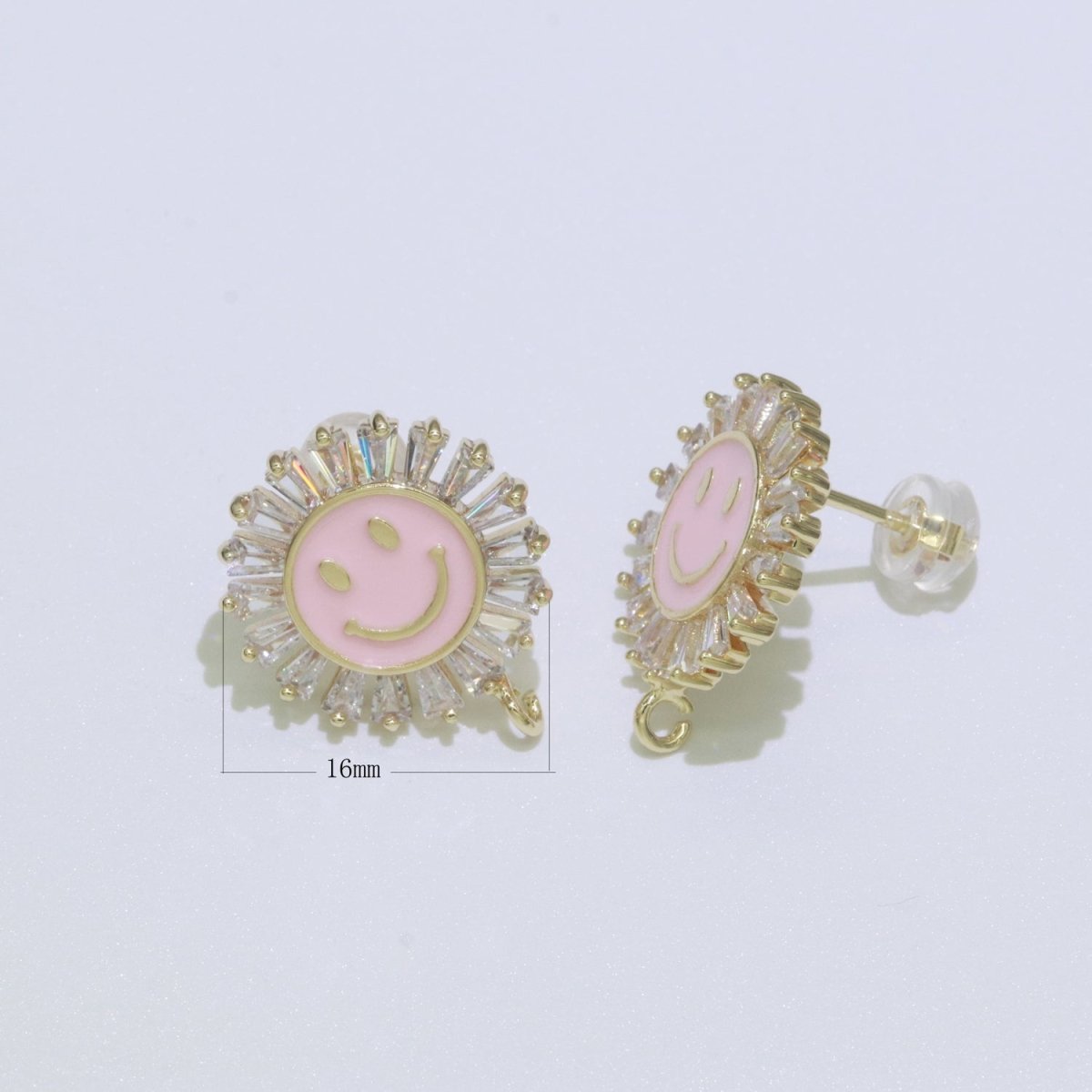 Happy face stud earrings, Tiny smiley face studs, simple gold stud earrings, Round Gold Studs, happy face studs with open link L-361~L-366