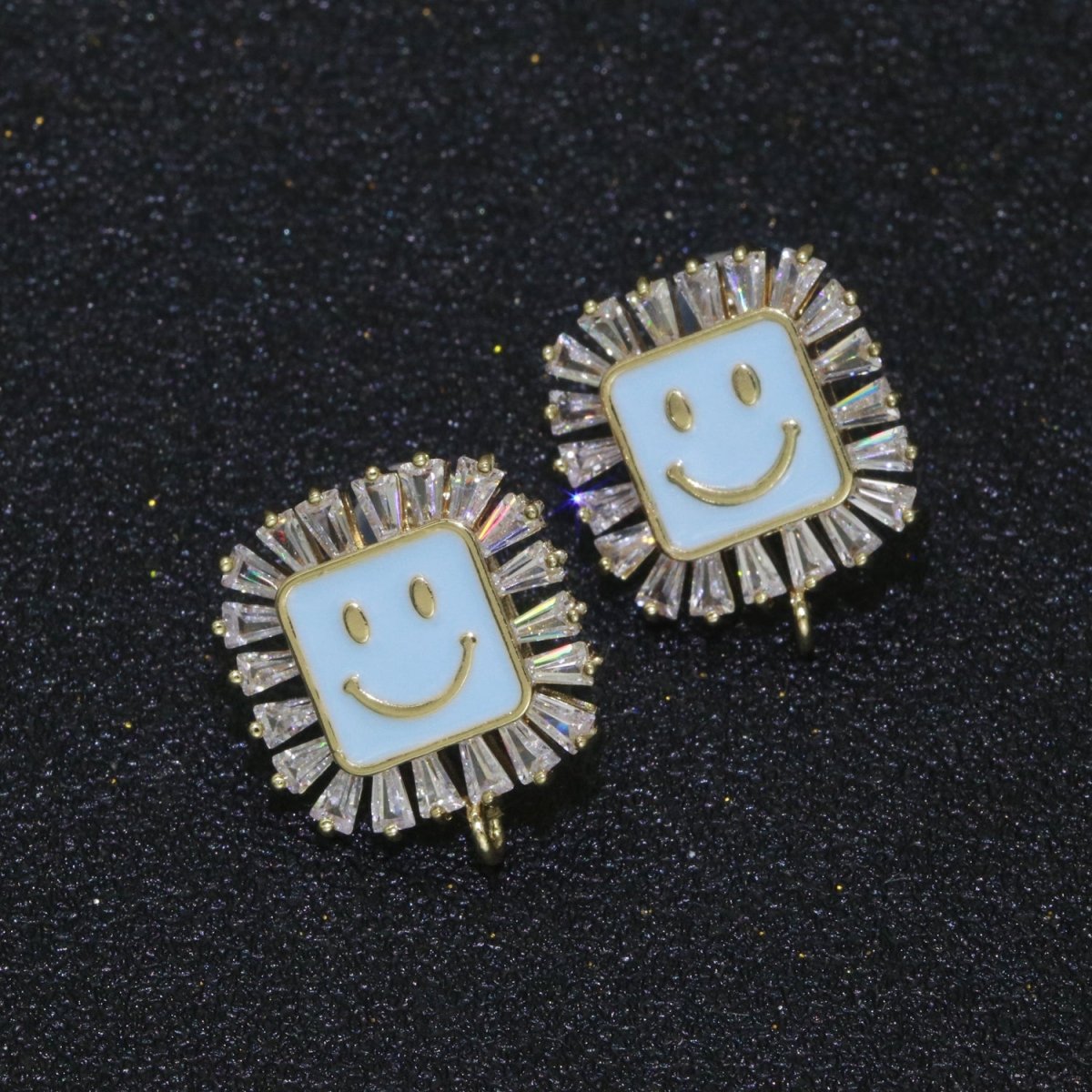 Happy face stud earrings, Tiny smiley face studs, simple gold stud earrings, Square Gold Studs, happy face studs with open link L-355~L-360