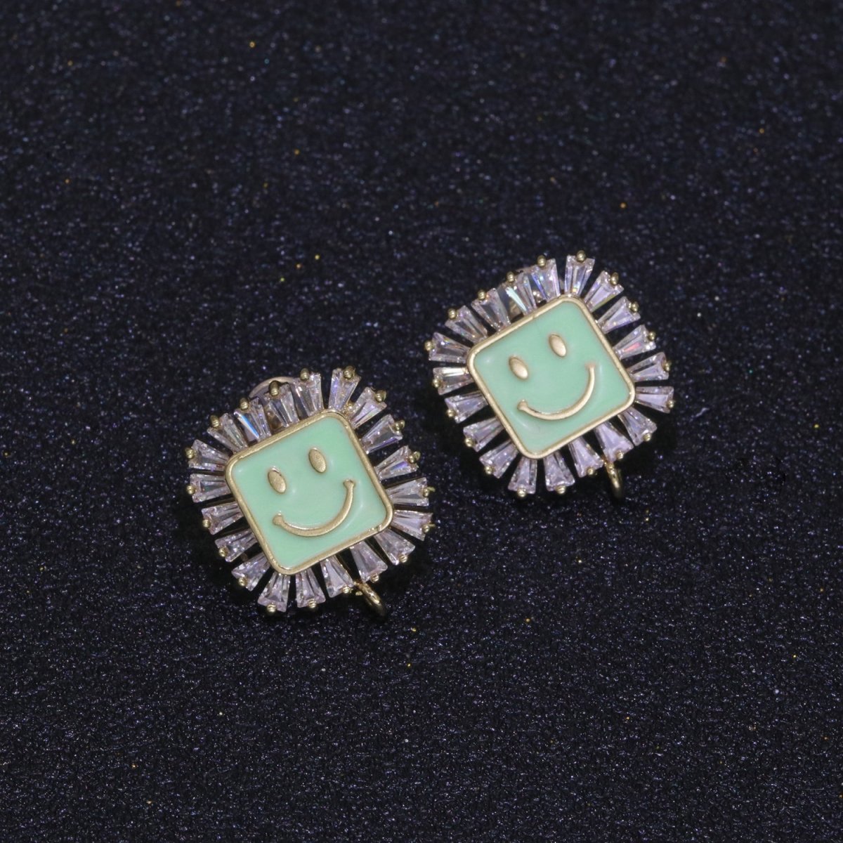 Happy face stud earrings, Tiny smiley face studs, simple gold stud earrings, Square Gold Studs, happy face studs with open link L-355~L-360