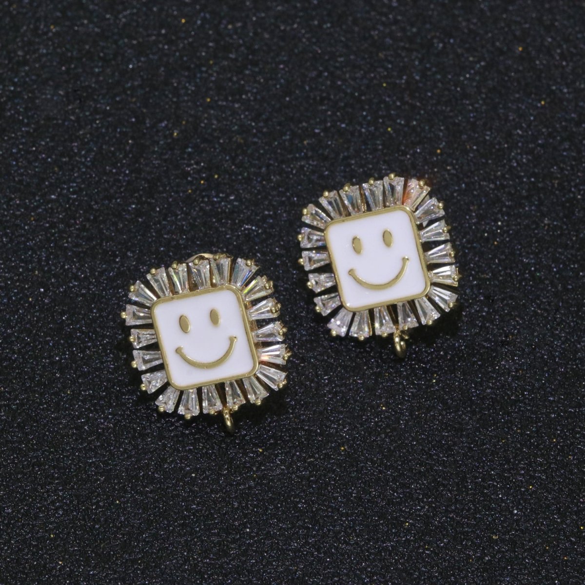 Happy face stud earrings, Tiny smiley face studs, simple gold stud earrings, Square Gold Studs, happy face studs with open link L-355~L-360