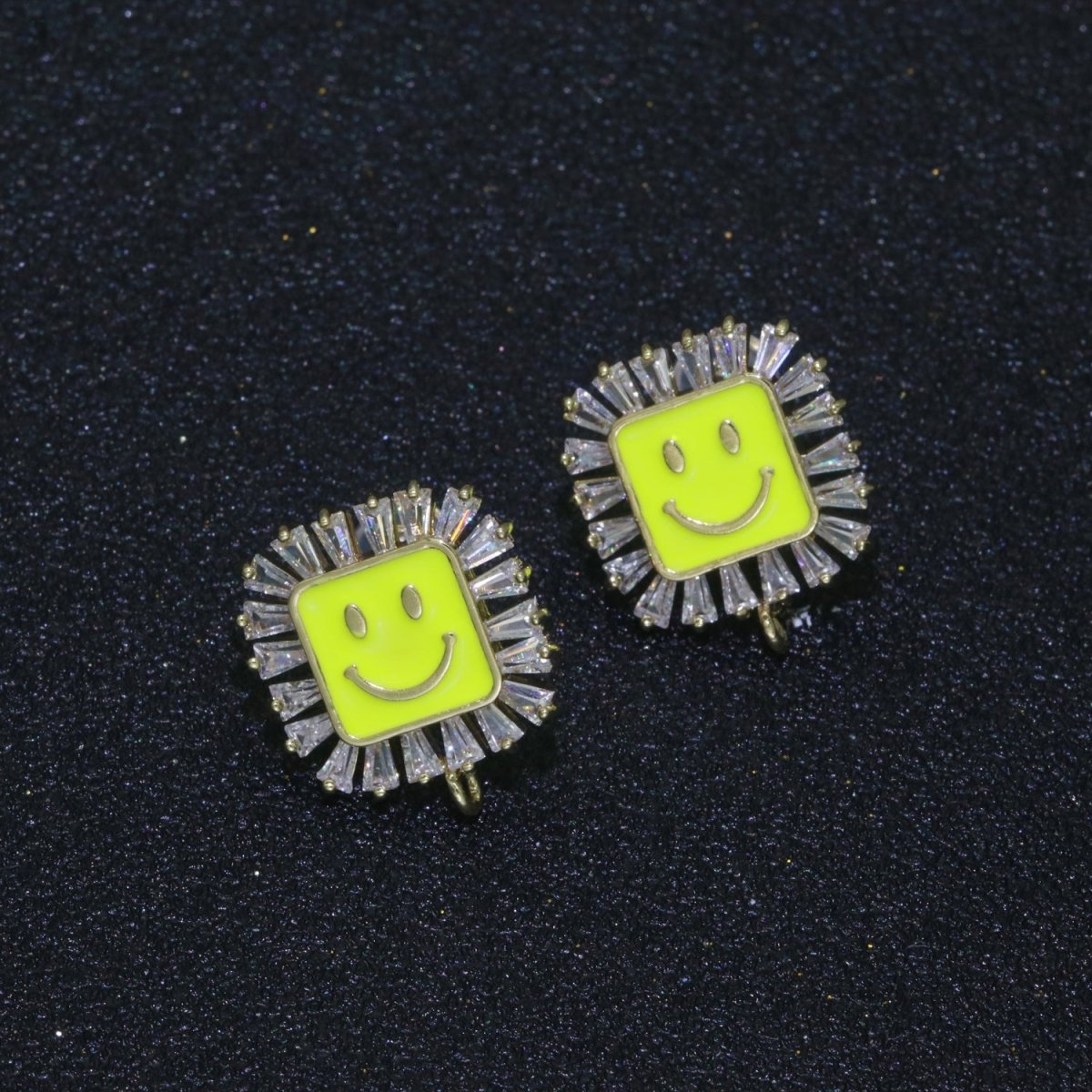 Happy face stud earrings, Tiny smiley face studs, simple gold stud earrings, Square Gold Studs, happy face studs with open link L-355~L-360