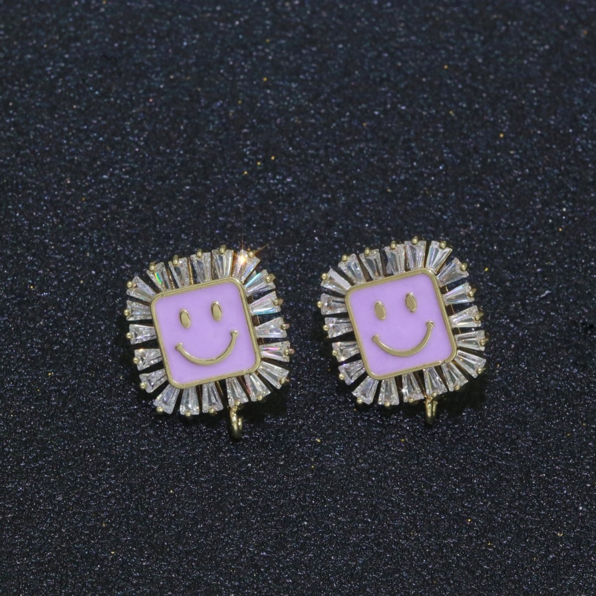 Happy face stud earrings, Tiny smiley face studs, simple gold stud earrings, Square Gold Studs, happy face studs with open link L-355~L-360