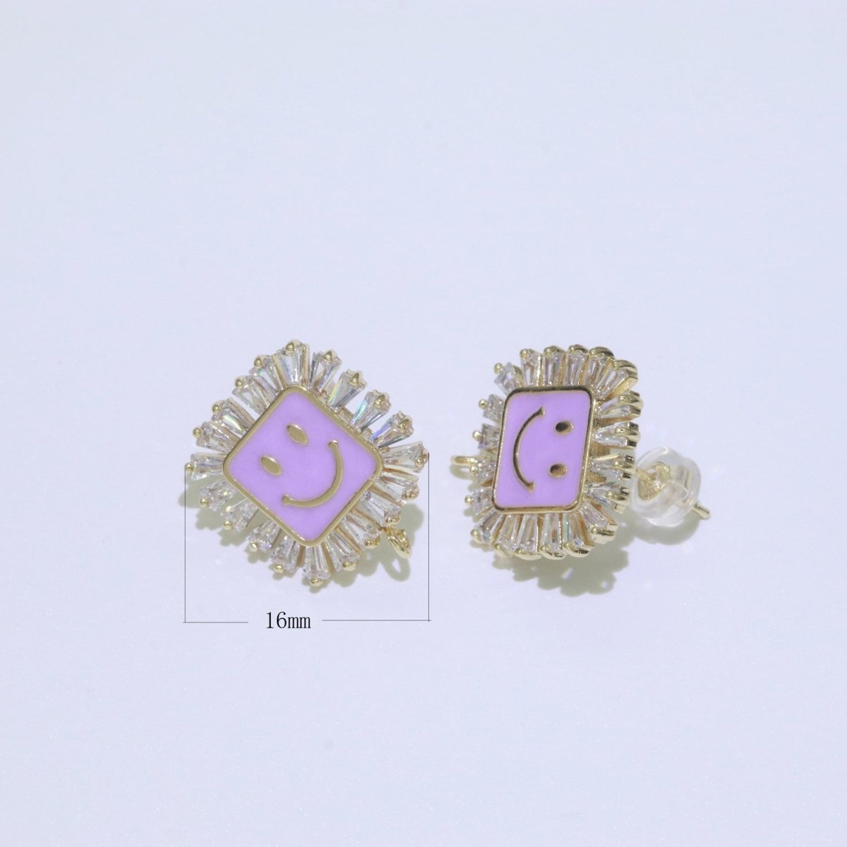 Happy face stud earrings, Tiny smiley face studs, simple gold stud earrings, Square Gold Studs, happy face studs with open link L-355~L-360