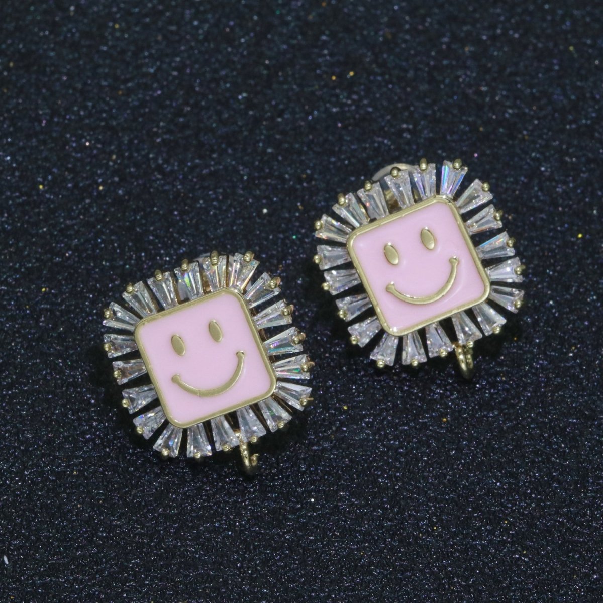 Happy face stud earrings, Tiny smiley face studs, simple gold stud earrings, Square Gold Studs, happy face studs with open link L-355~L-360